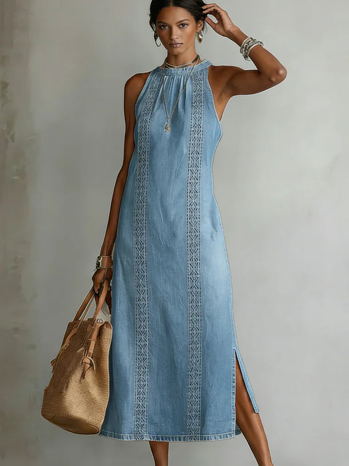 Julia – Retro Lace Denim Dress