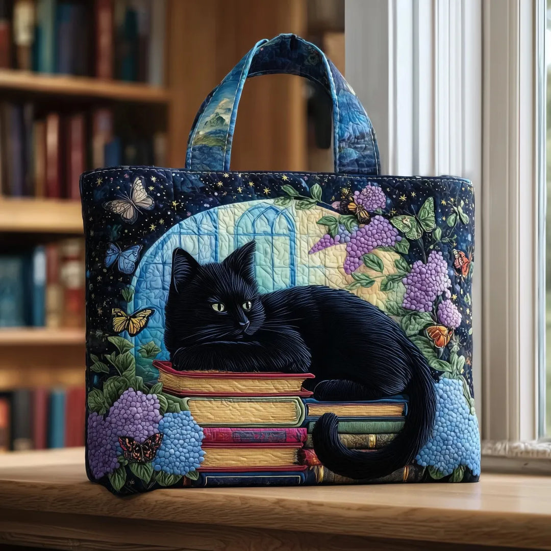 Handmade Bag | Black Cat on Books