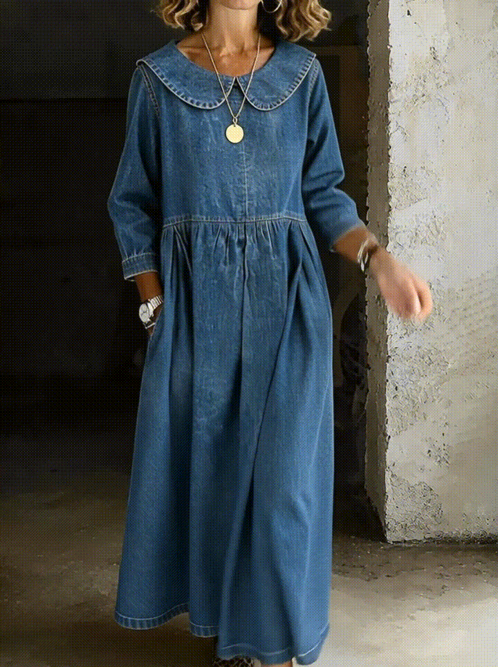 Clara – Peter Pan Collar Denim Dress