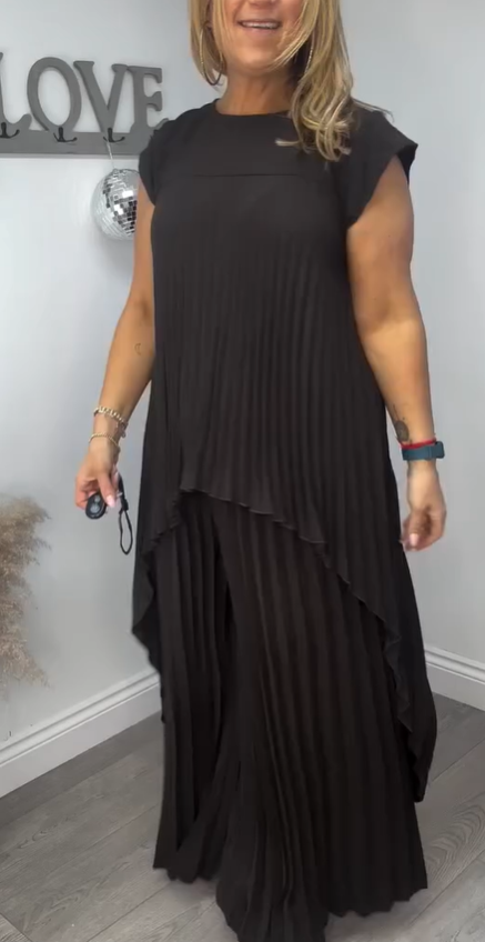 Sherry™ Pleated Midi Top & Wide-Leg Pants Set | Elegant Two-Piece Set