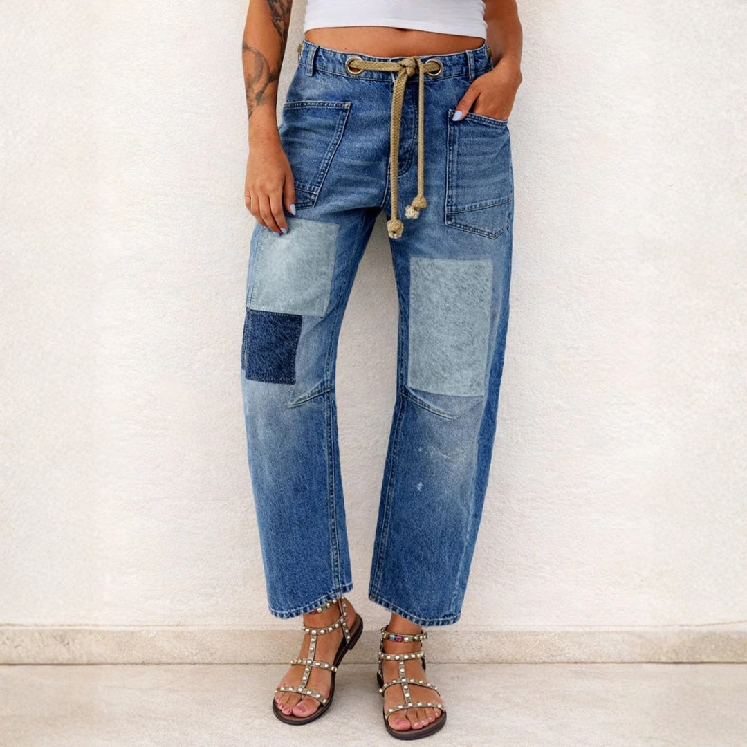Margaret – Patchwork Drawstring Jeans