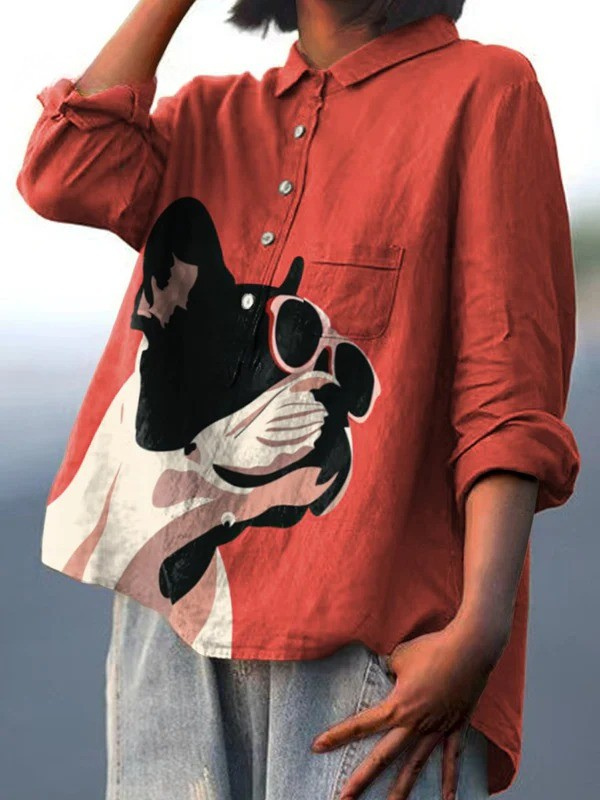 Valeria | Maglietta Casual con Motivo Decorativo di Bulldog Francese