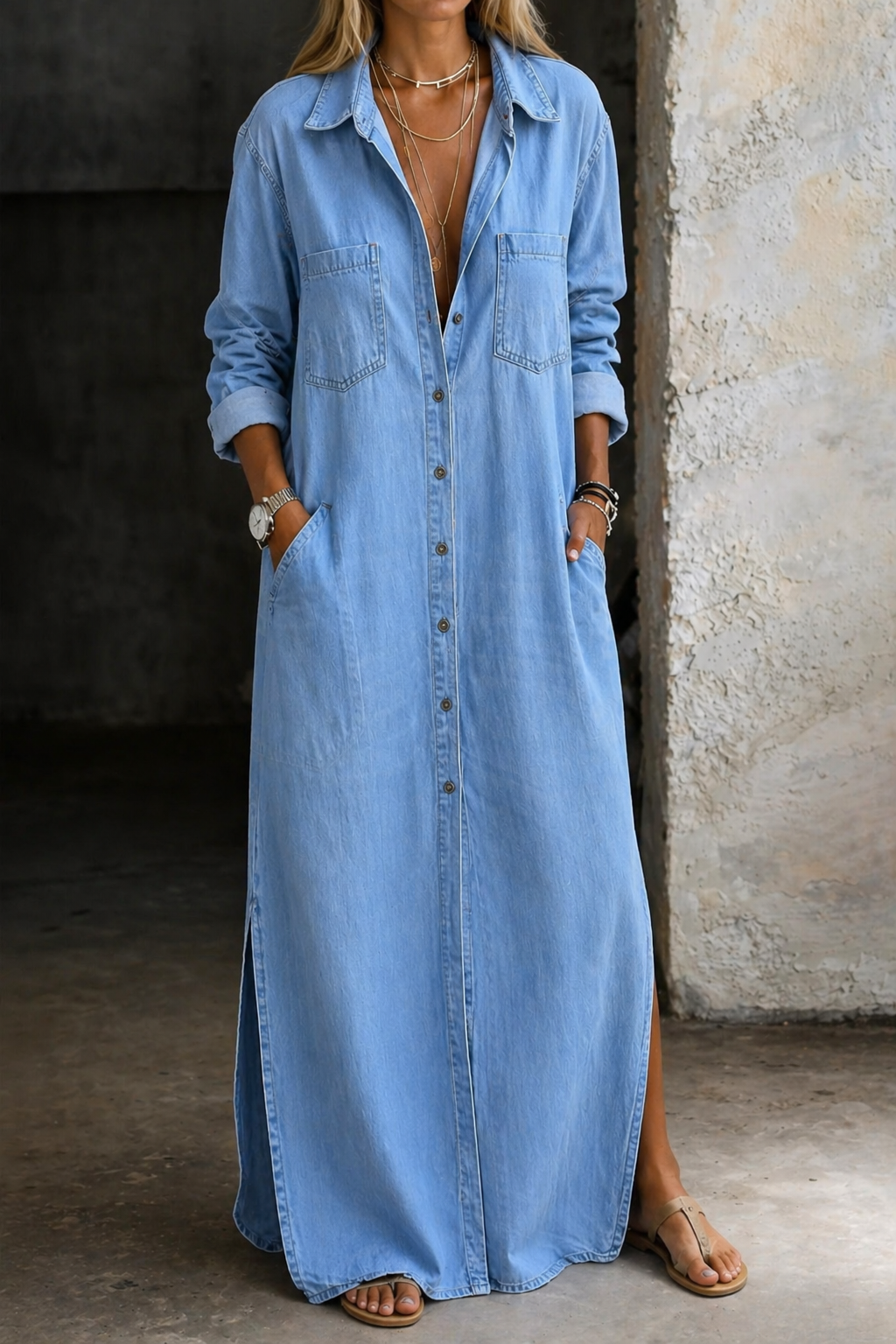 Delana – Button-Down Denim Dress