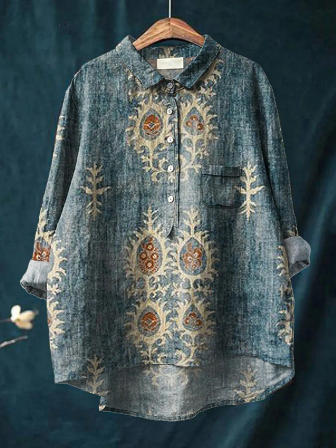 Ángeles | Camicia Casual con Stampa Floreale Etnica Vintage per Donne
