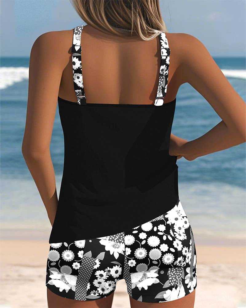 Suzan - Swimsuit Tank Top with Printed Boxer Set