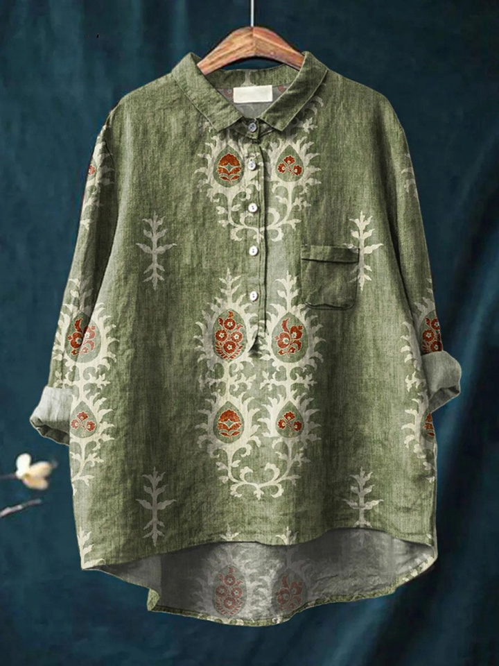 Ángeles | Camicia Casual con Stampa Floreale Etnica Vintage per Donne