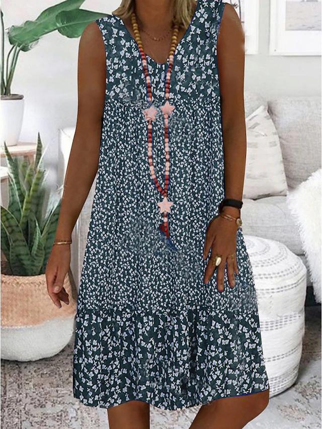 Ann - Sleeveless Floral V-Neck Dress