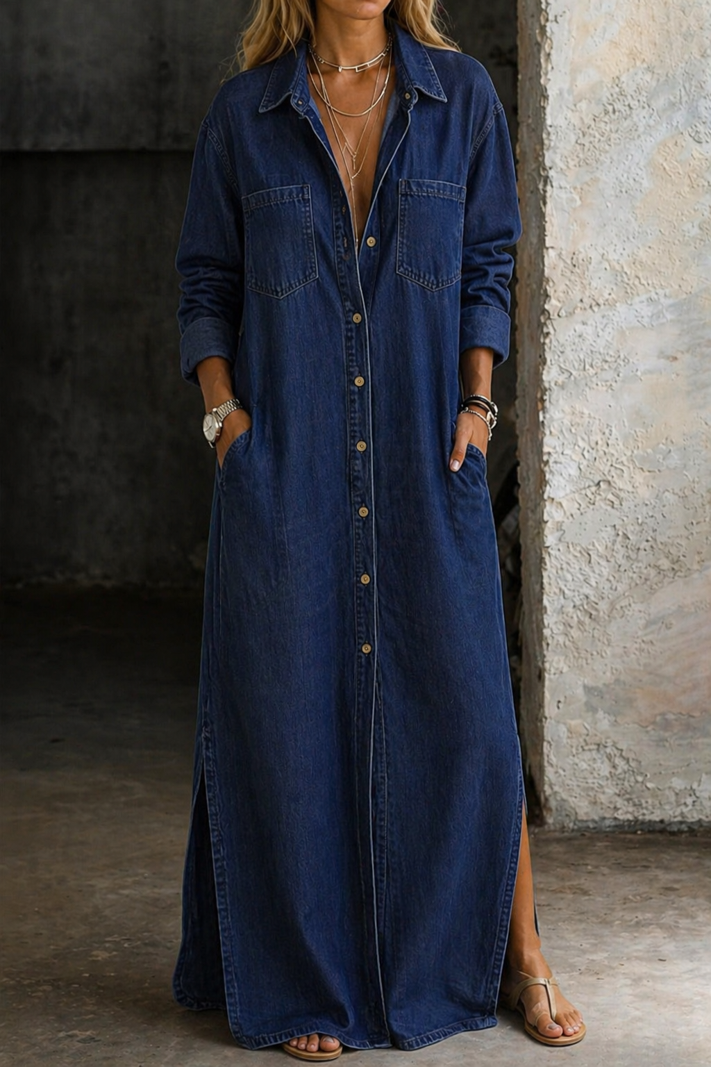Delana – Button-Down Denim Dress