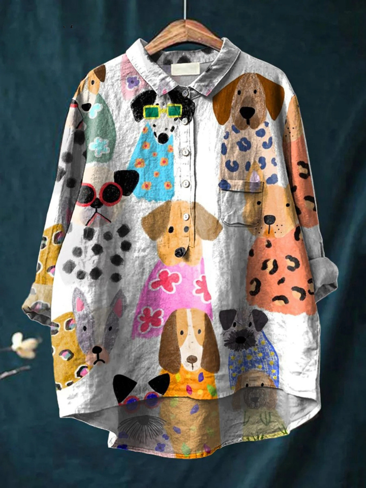 Martina | Camicia casual con cane di cartone animato colorato