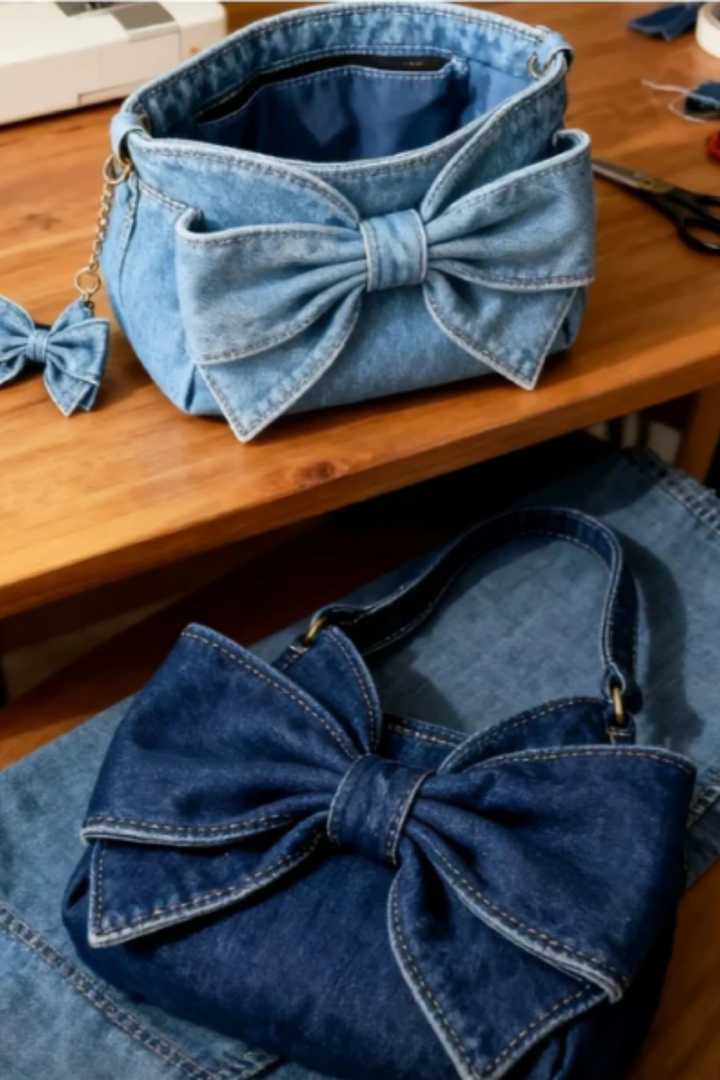 Anika – Retro Bow Denim Bag