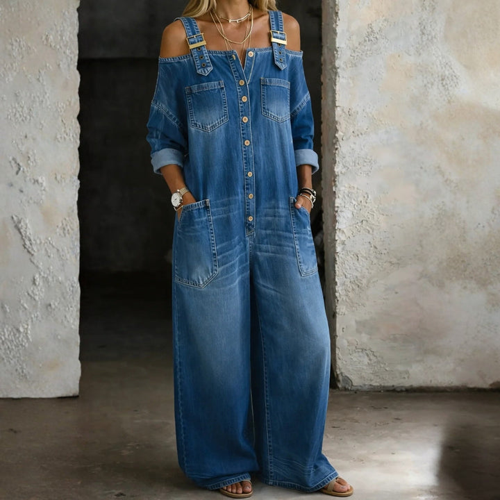 Sophia – Off-Shoulder Denim Jumpsuit