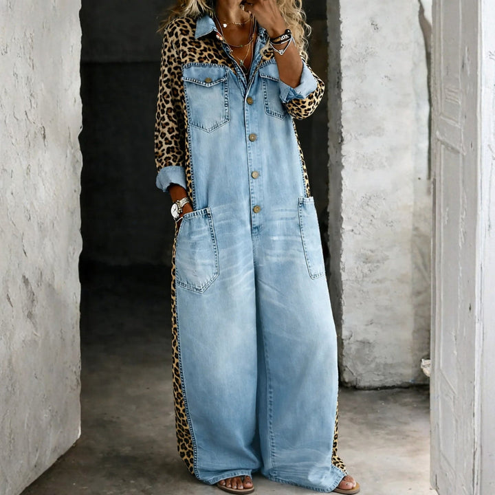 Amanda – One-Piece Denim Shirt Jumpsuit