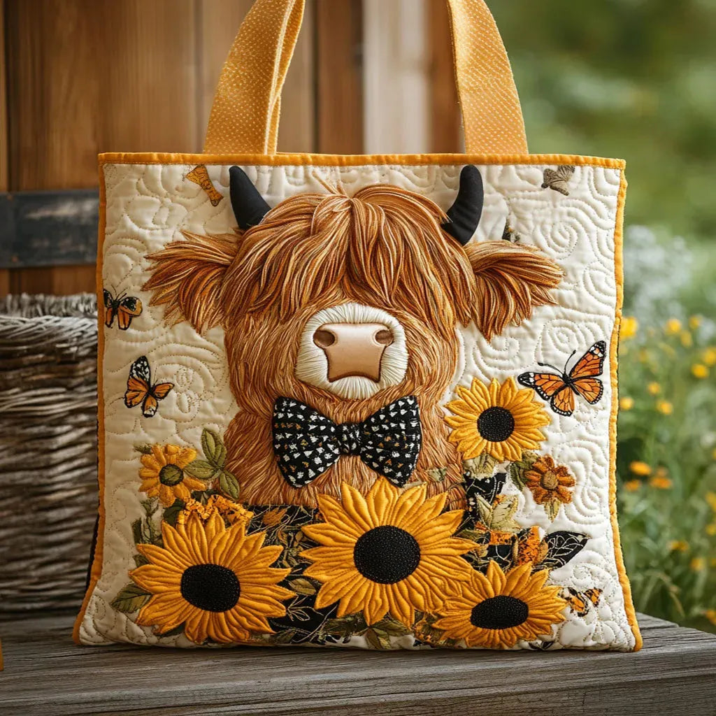 Handmade Bag | Highland Cow with Sunflowers