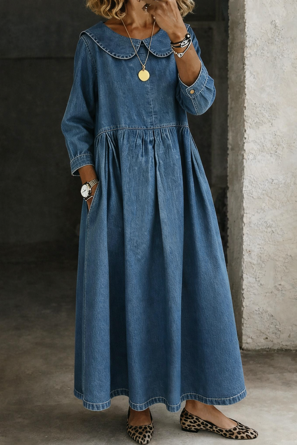 Clara – Peter Pan Collar Denim Dress
