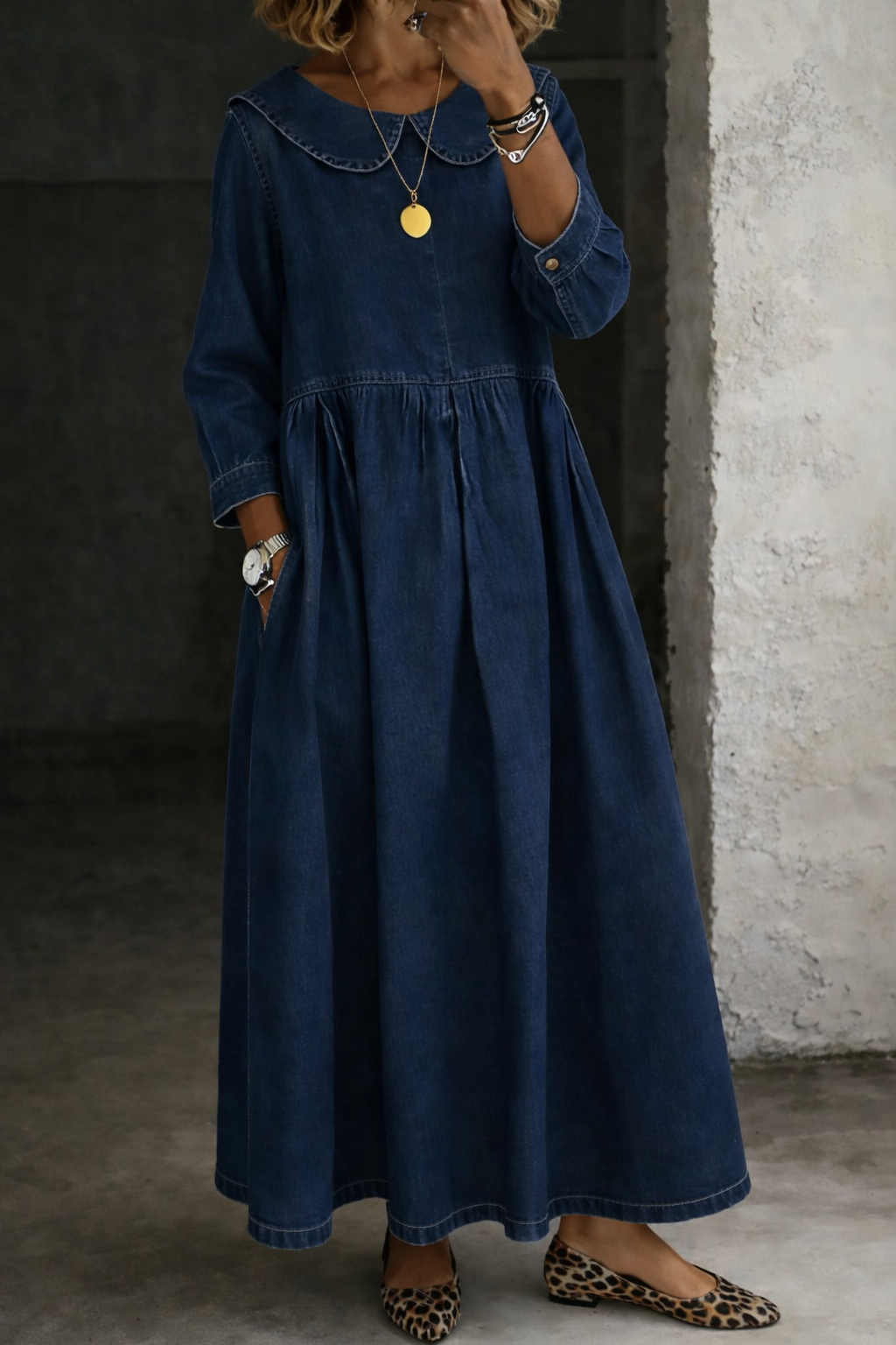 Clara – Peter Pan Collar Denim Dress