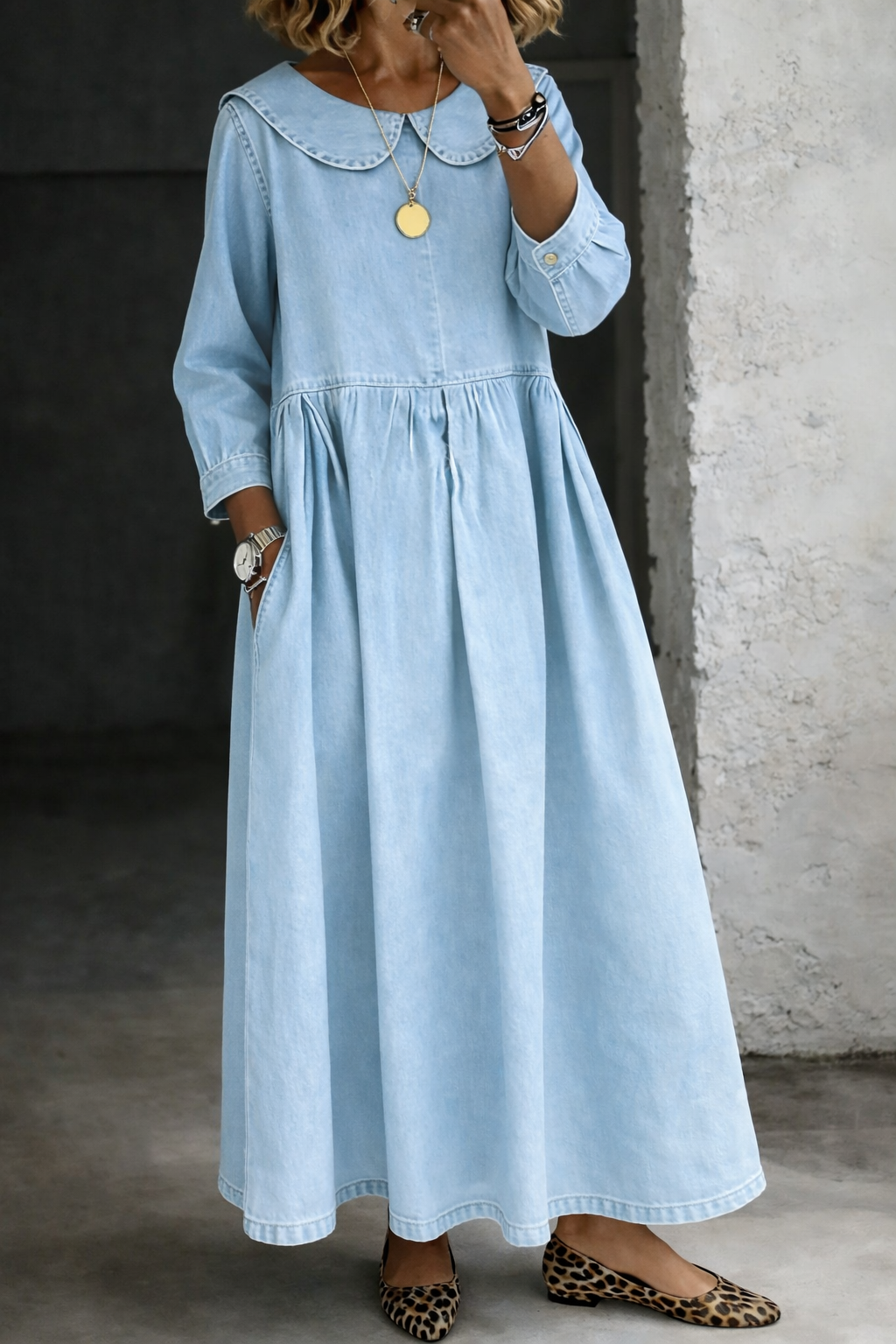 Clara – Peter Pan Collar Denim Dress