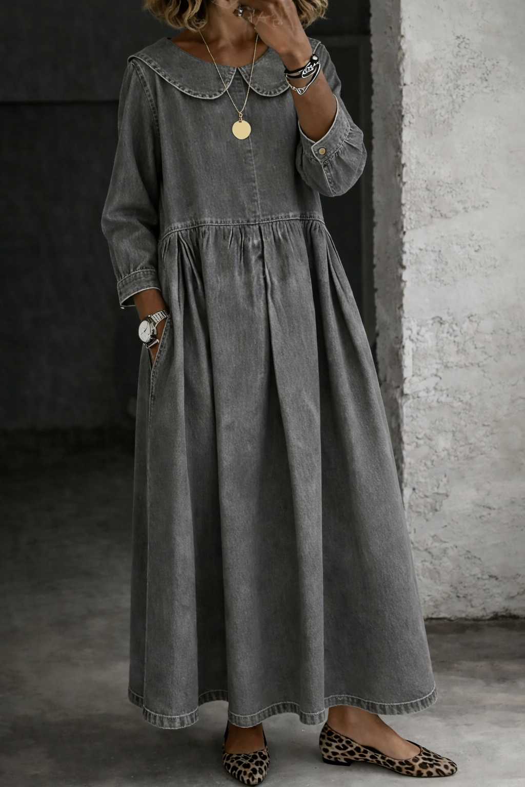 Clara – Peter Pan Collar Denim Dress