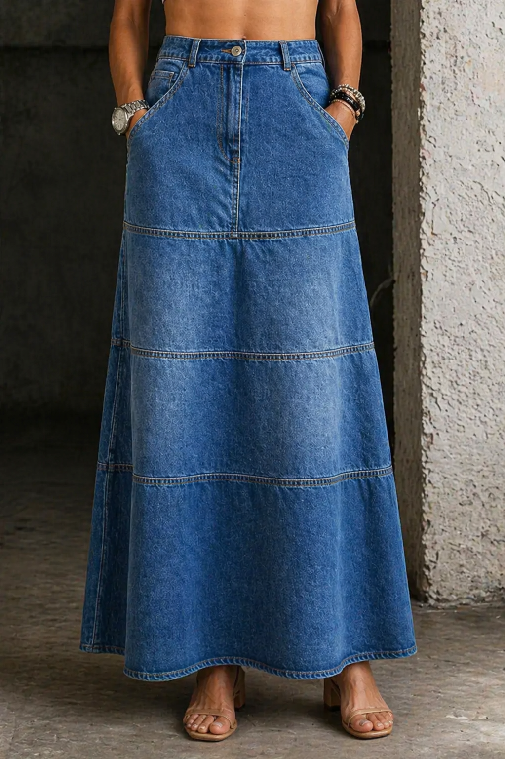 Mary – Mid-Length Denim Skirt