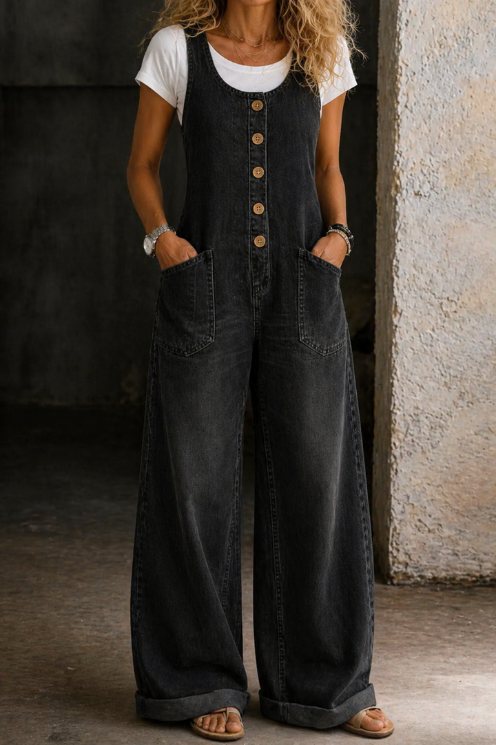 Bethany – Vintage Washed Cotton Denim Overalls