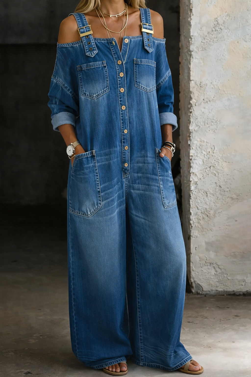 Sophia – Off-Shoulder Denim Jumpsuit