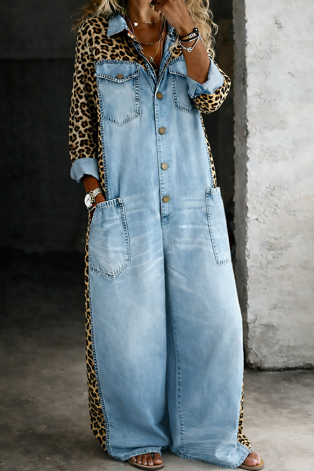 Amanda – One-Piece Denim Shirt Jumpsuit