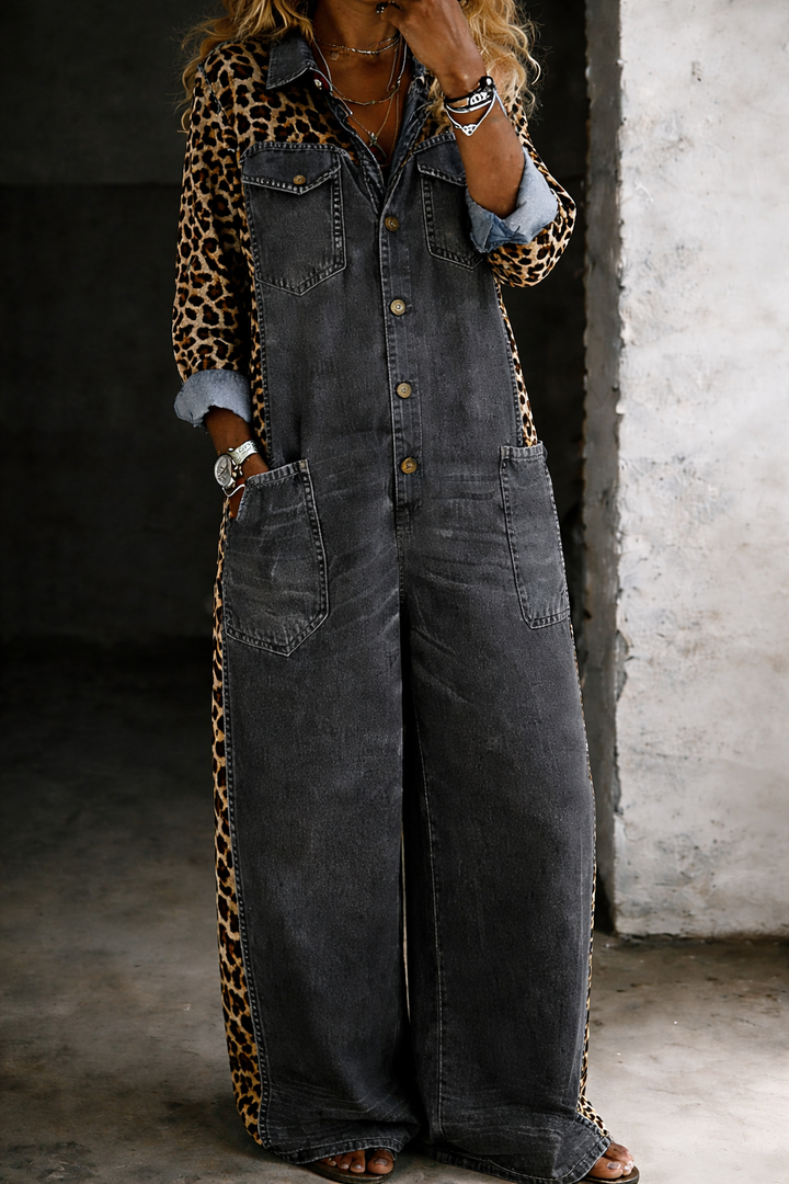 Amanda – One-Piece Denim Shirt Jumpsuit