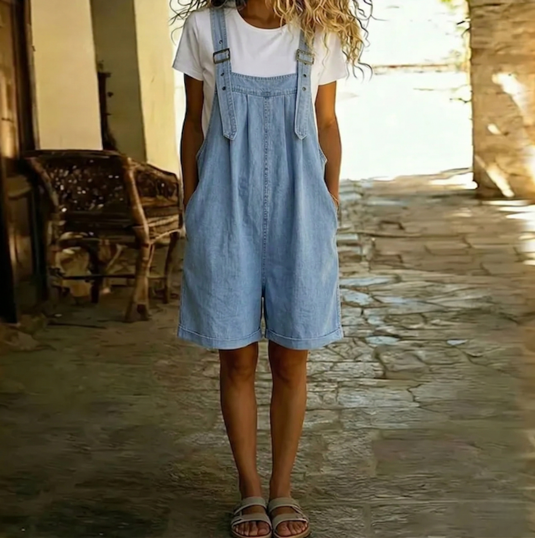 Lillian – Soft Cotton Short Denim Jumpsuit