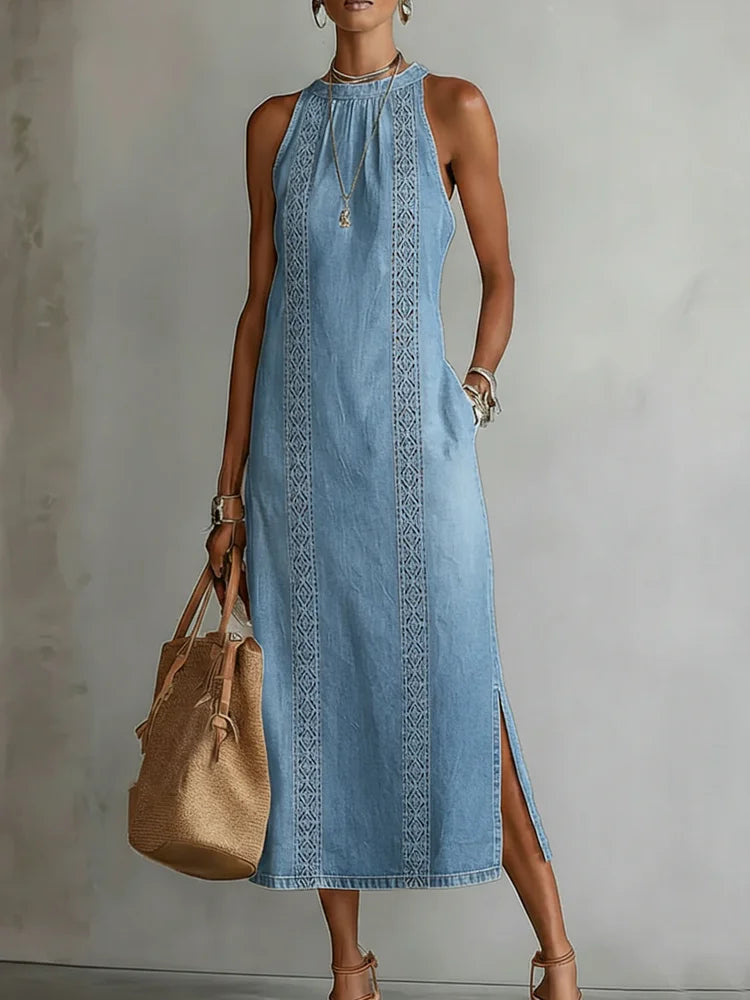 Julia – Retro Lace Denim Dress