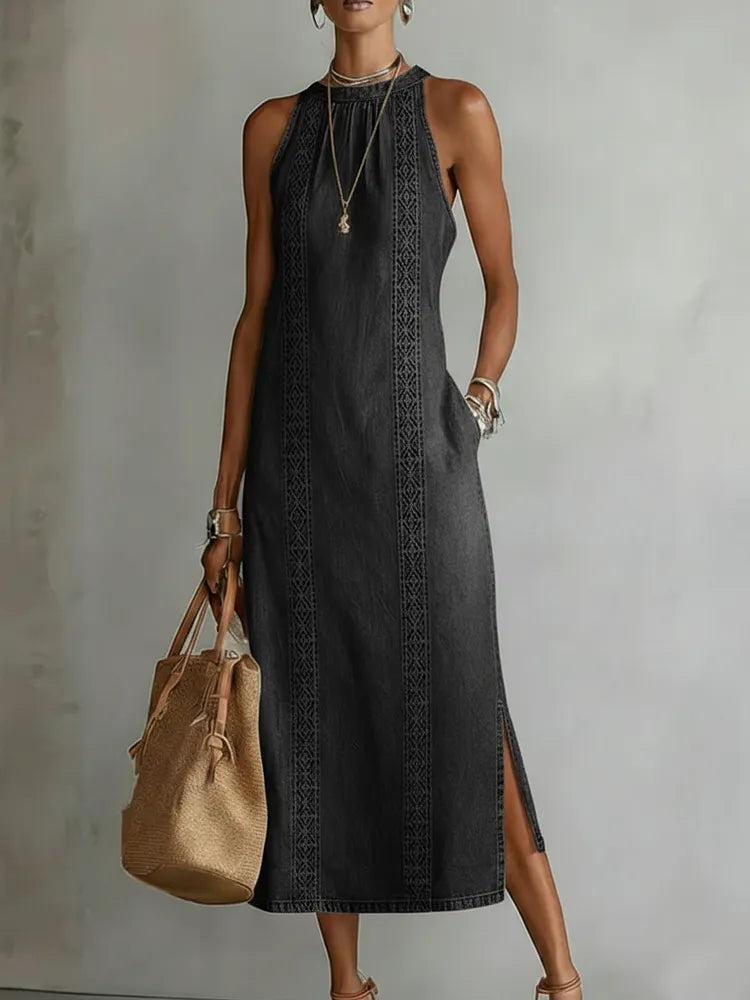 Julia – Retro Lace Denim Dress