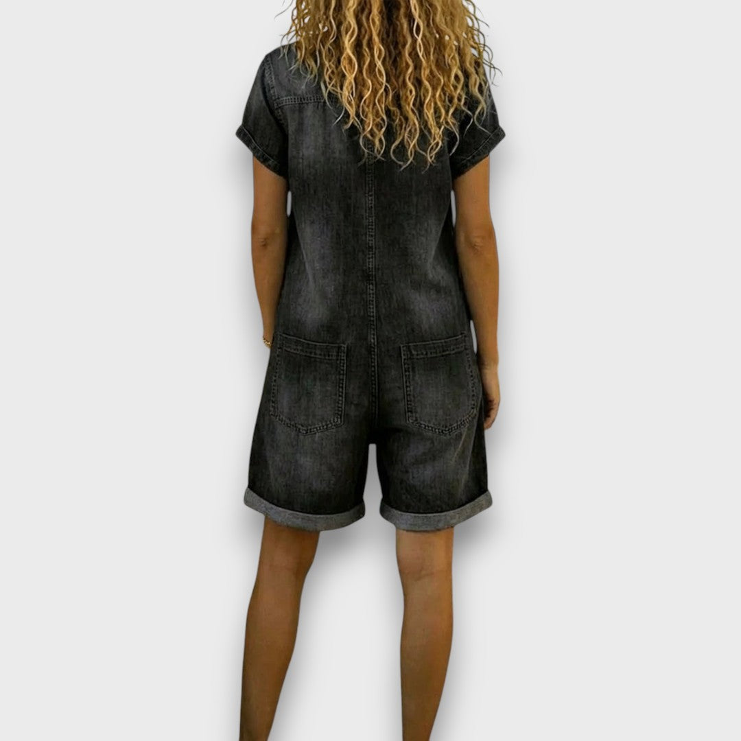 Kate – Vintage Short Cotton Denim Jumpsuit