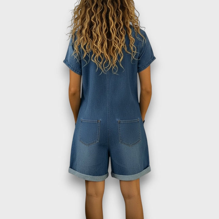 Kate – Vintage Short Cotton Denim Jumpsuit