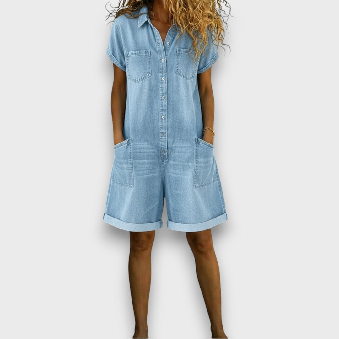 Kate – Vintage Short Cotton Denim Jumpsuit