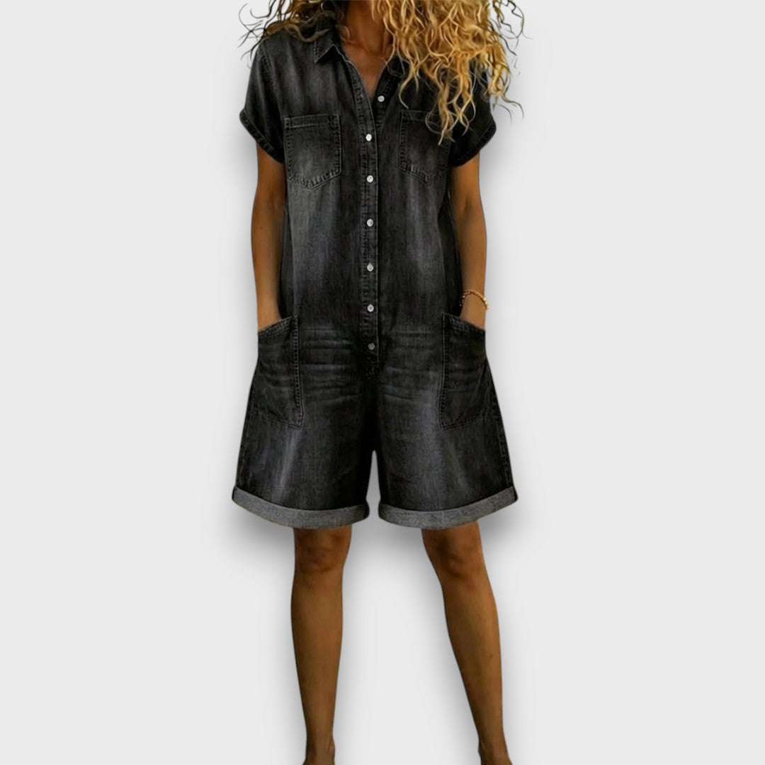 Kate – Vintage Short Cotton Denim Jumpsuit