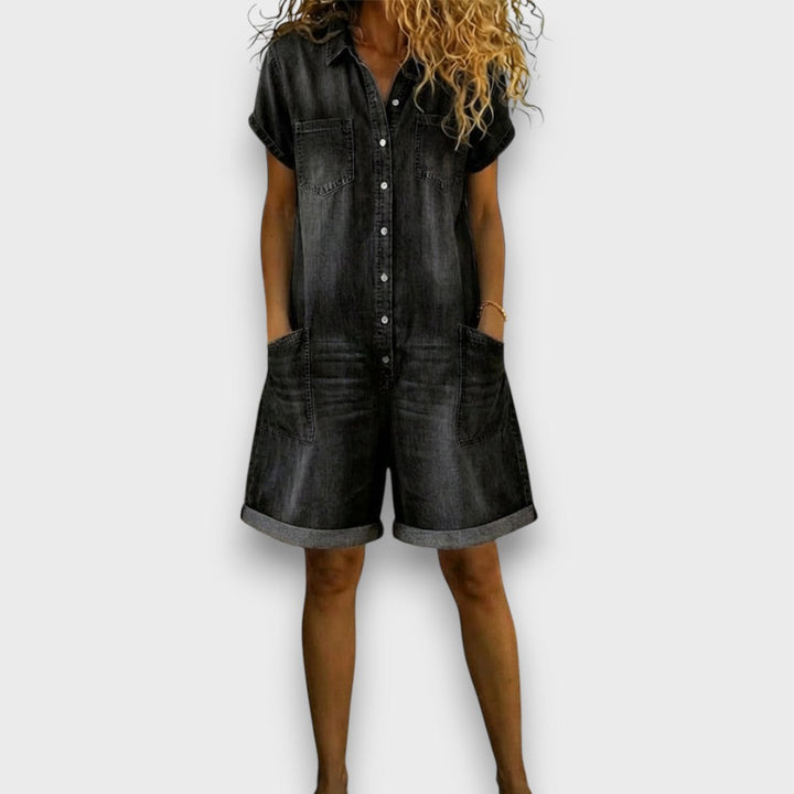 Kate – Vintage Short Cotton Denim Jumpsuit