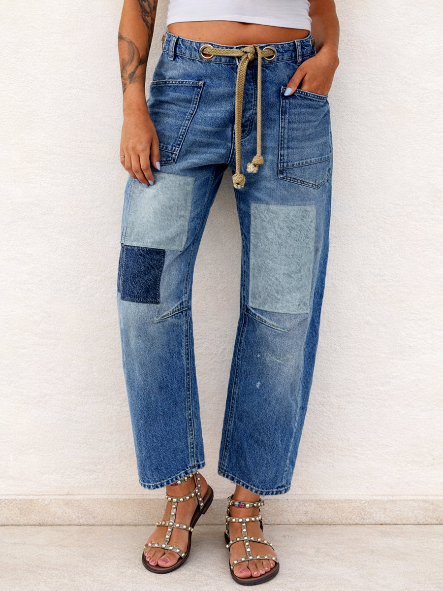 Margaret – Patchwork Drawstring Jeans